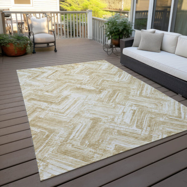 5' X 8' Beige Tan And Ivory Geometric Washable Indoor Outdoor Area Rug