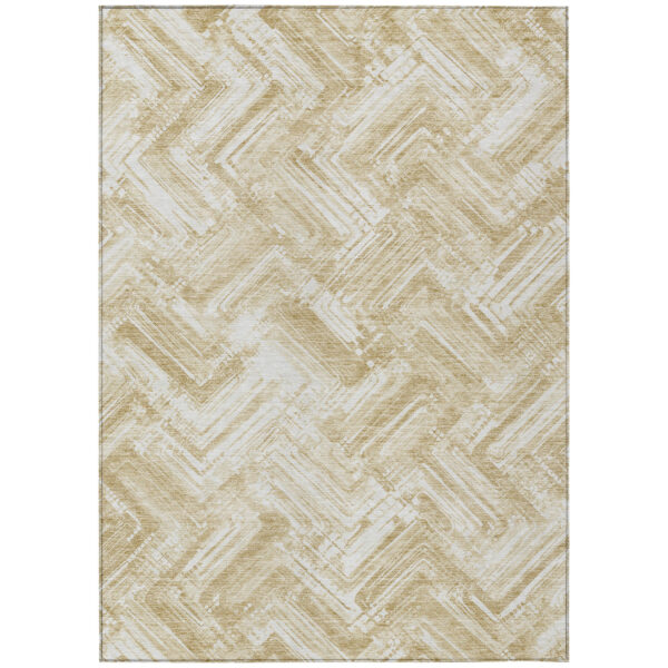 5' X 8' Beige Tan And Ivory Geometric Washable Indoor Outdoor Area Rug