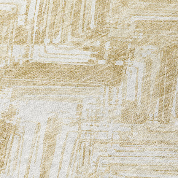 5' X 8' Beige Tan And Ivory Geometric Washable Indoor Outdoor Area Rug