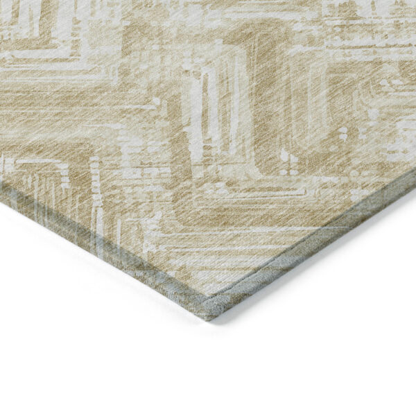 5' X 8' Beige Tan And Ivory Geometric Washable Indoor Outdoor Area Rug