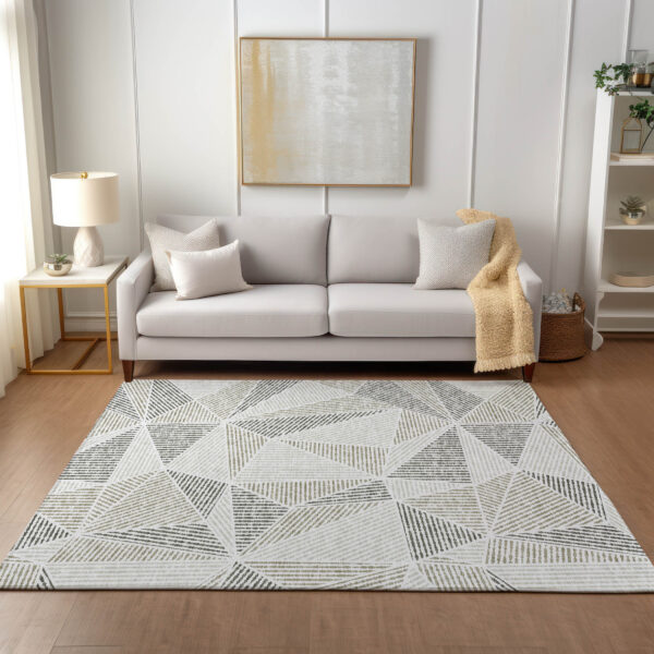 3' X 5' Taupe Brown And Beige Geometric Washable Indoor Outdoor Area Rug