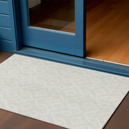 3' X 5' Ivory And Light Gray Geometric Washable Indoor Outdoor Area Rug