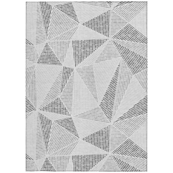 9' X 12' Gray Charcoal And Silver Geometric Washable Indoor Outdoor Area Rug