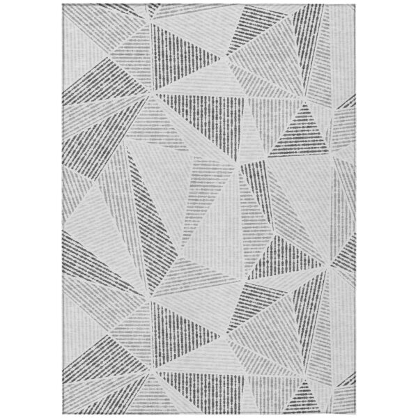 9' X 12' Gray Charcoal And Silver Geometric Washable Indoor Outdoor Area Rug
