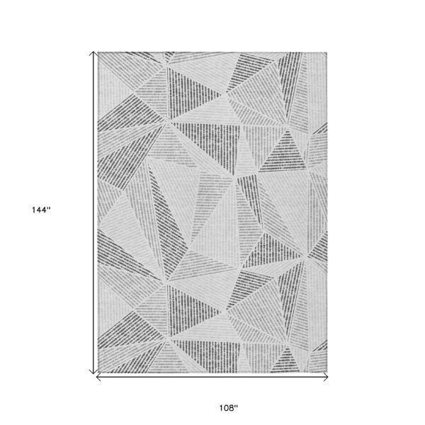 9' X 12' Gray Charcoal And Silver Geometric Washable Indoor Outdoor Area Rug