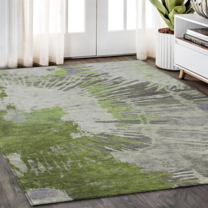 5' X 8' Olive Green Artichoke Green And Fern Green Abstract Washable Indoor Outdoor Area Rug