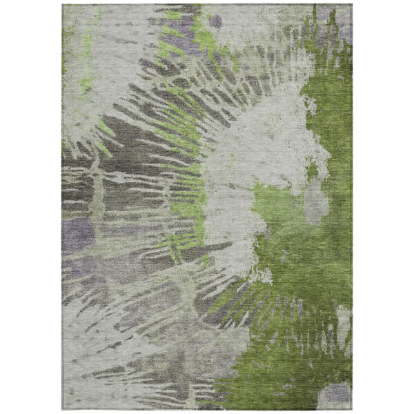 5' X 8' Olive Green Artichoke Green And Fern Green Abstract Washable Indoor Outdoor Area Rug