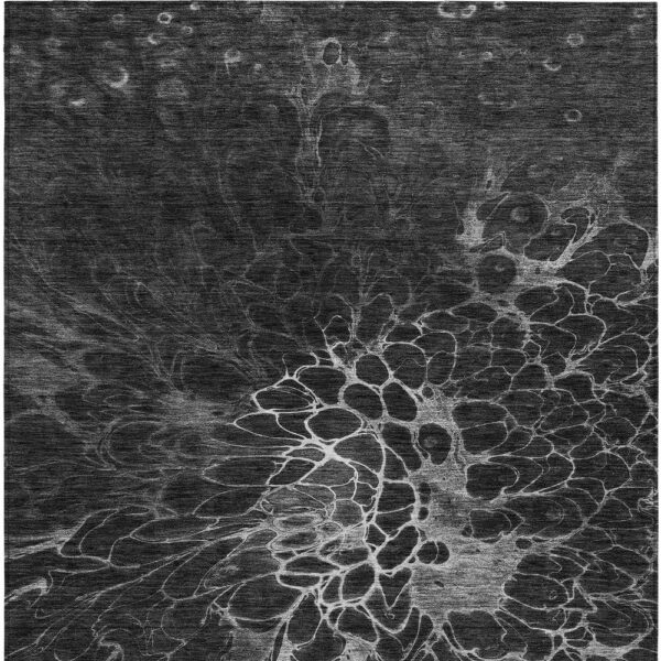 9' X 12' Charcoal Gray And Silver Abstract Washable Indoor Outdoor Area Rug