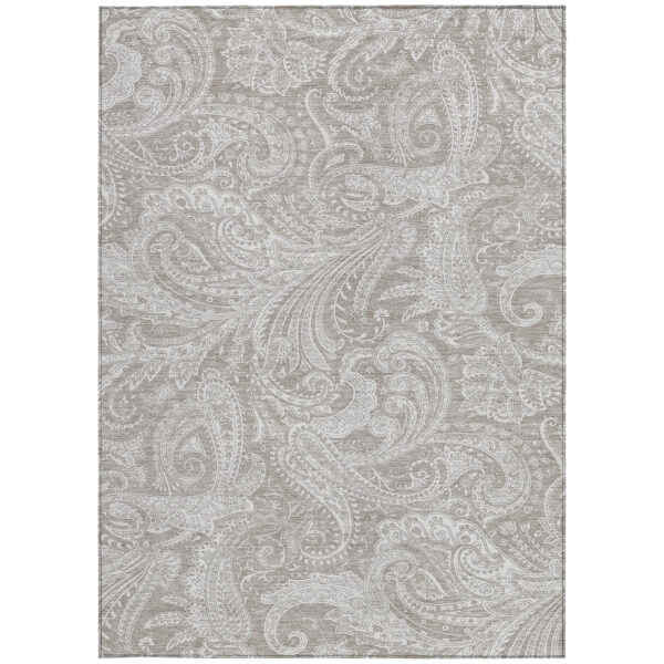 10' X 14' Taupe Beige And Ivory Paisley Washable Indoor Outdoor Area Rug