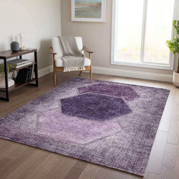 9' X 12' Eggplant Purple And Lavender Geometric Washable Indoor Outdoor Area Rug