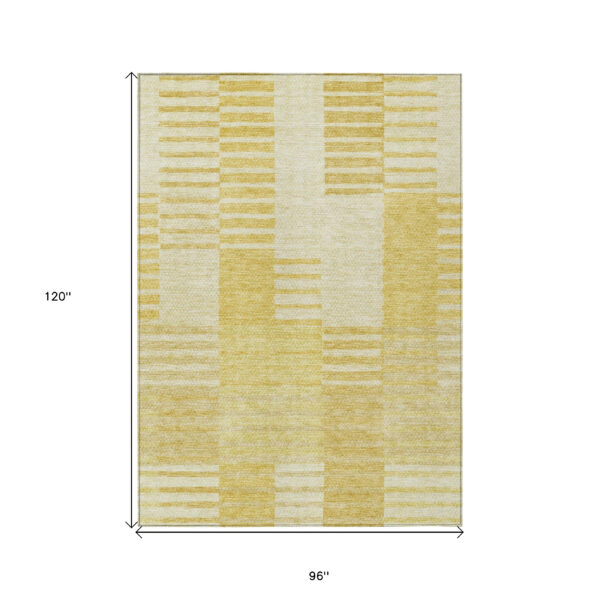 8' X 10' Gold Wheat And Ivory Striped Washable Indoor Outdoor Area Rug