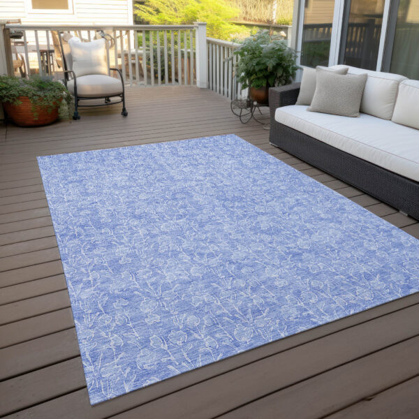 8' X 10' Denim Blue And Ivory Floral Washable Indoor Outdoor Area Rug