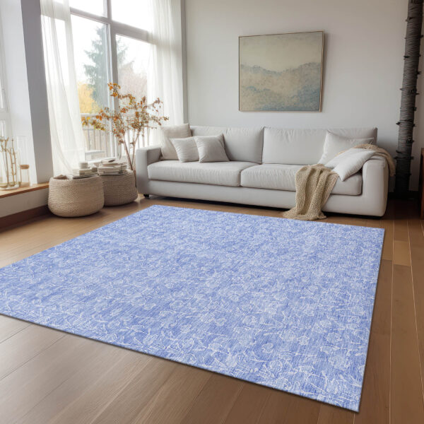 8' X 10' Denim Blue And Ivory Floral Washable Indoor Outdoor Area Rug