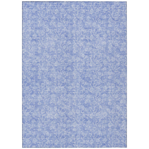 8' X 10' Denim Blue And Ivory Floral Washable Indoor Outdoor Area Rug