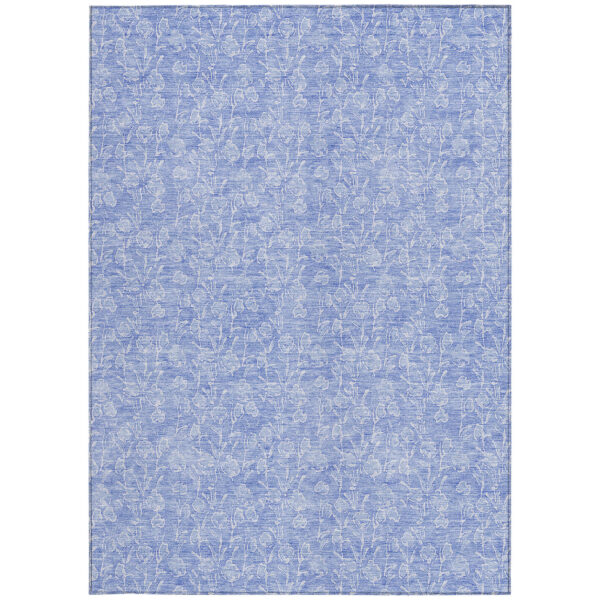 8' X 10' Denim Blue And Ivory Floral Washable Indoor Outdoor Area Rug