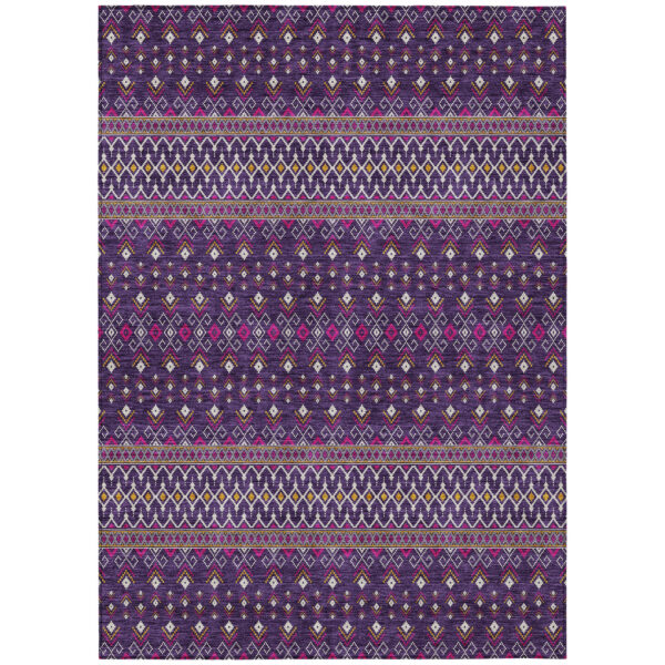 10' X 14' Purple Pink And Yellow Tribal Washable Indoor Outdoor Area Rug