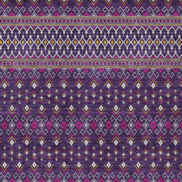 10' X 14' Purple Pink And Yellow Tribal Washable Indoor Outdoor Area Rug