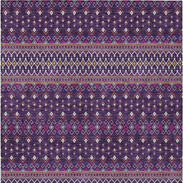 10' X 14' Purple Pink And Yellow Tribal Washable Indoor Outdoor Area Rug