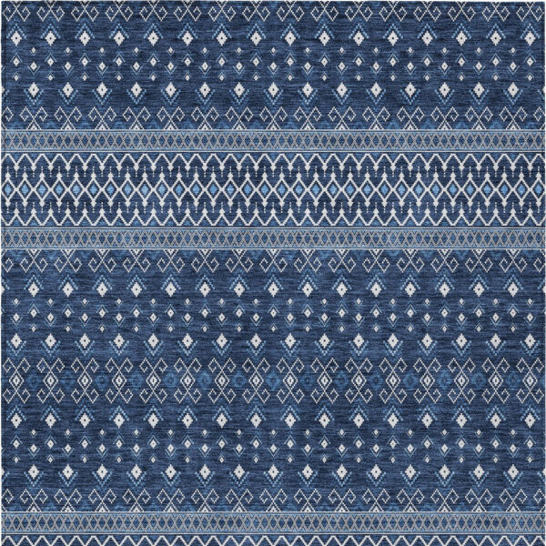 3' X 5' Navy Blue And Denim Blue Tribal Washable Indoor Outdoor Area Rug