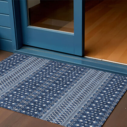 3' X 5' Navy Blue And Denim Blue Tribal Washable Indoor Outdoor Area Rug