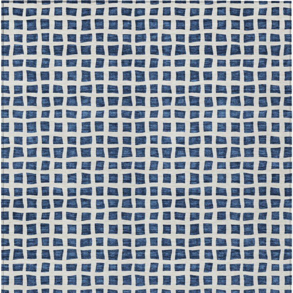 9' X 12' Navy Blue And Ivory Geometric Washable Indoor Outdoor Area Rug