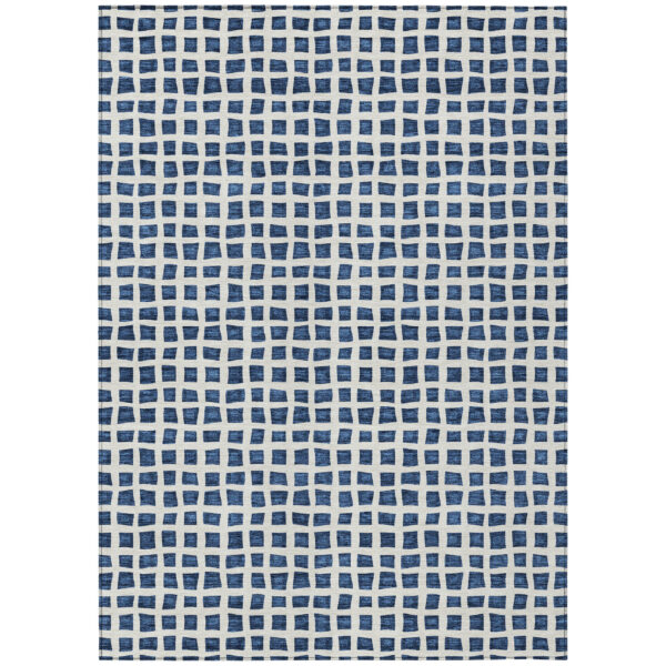 9' X 12' Navy Blue And Ivory Geometric Washable Indoor Outdoor Area Rug