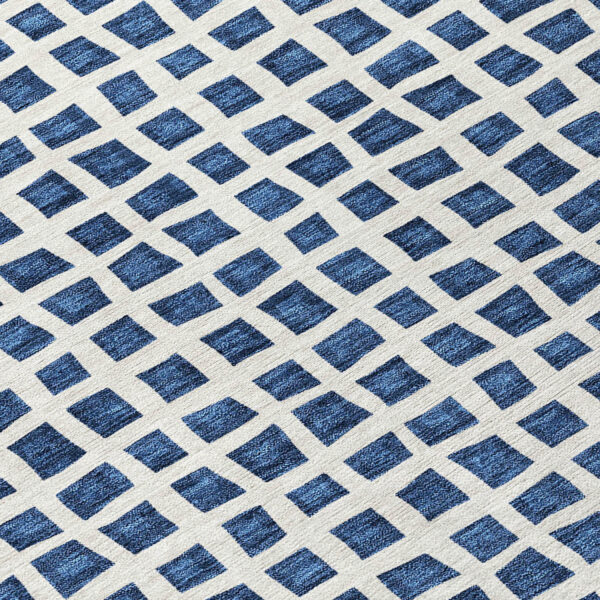 9' X 12' Navy Blue And Ivory Geometric Washable Indoor Outdoor Area Rug