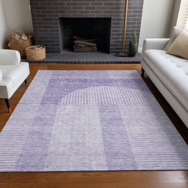 9' X 12' Lavender And Purple Geometric Washable Indoor Outdoor Area Rug