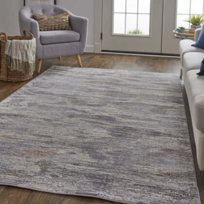 8' X 10' Taupe Tan And Orange Abstract Power Loom Distressed Stain Resistant Area Rug