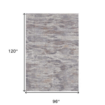 8' X 10' Taupe Tan And Orange Abstract Power Loom Distressed Stain Resistant Area Rug