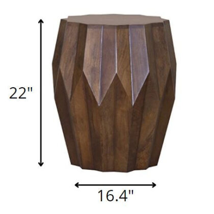 23" Dark Brown Solid Wood Drum End Table