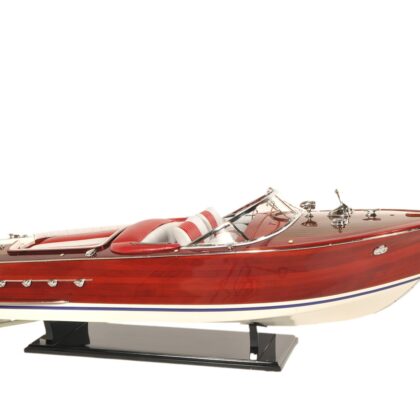 10" Red White And Brown Manufactured Wood Hand Painted Decorative Boat