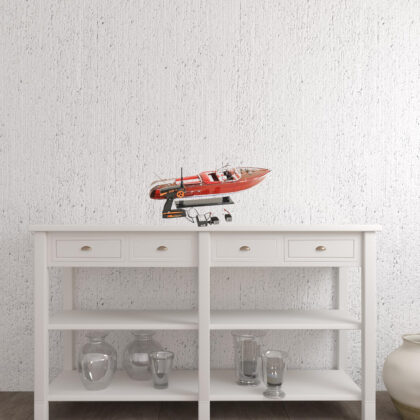 10" Red White And Brown Manufactured Wood Hand Painted Decorative Boat