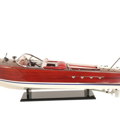 10" Red White And Brown Manufactured Wood Hand Painted Decorative Boat