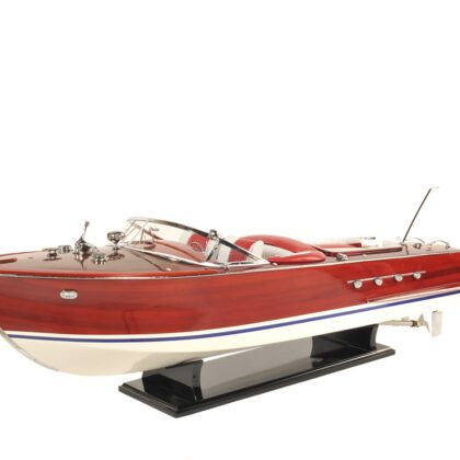 10" Red White And Brown Manufactured Wood Hand Painted Decorative Boat