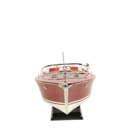 10" Red White And Brown Manufactured Wood Hand Painted Decorative Boat