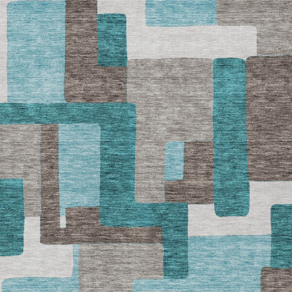 8' X 10' Teal Blue Aqua And Beige Abstract Washable Indoor Outdoor Area Rug