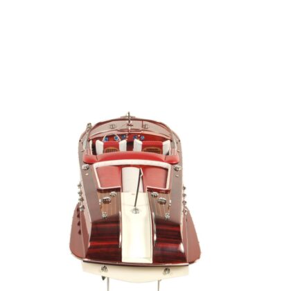 10" Red White And Brown Manufactured Wood Hand Painted Decorative Boat
