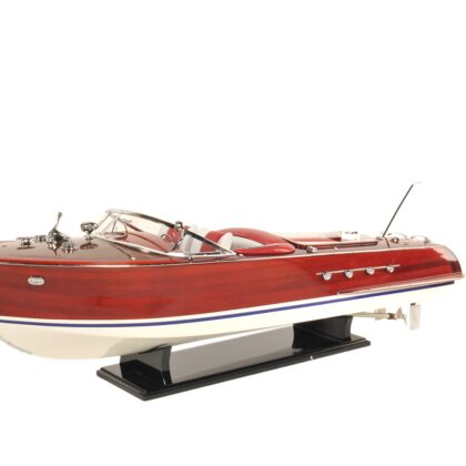 10" Red White And Brown Manufactured Wood Hand Painted Decorative Boat