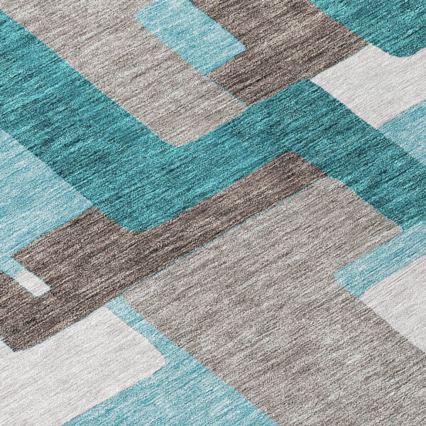8' X 10' Teal Blue Aqua And Beige Abstract Washable Indoor Outdoor Area Rug