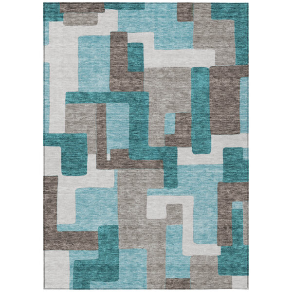 8' X 10' Teal Blue Aqua And Beige Abstract Washable Indoor Outdoor Area Rug