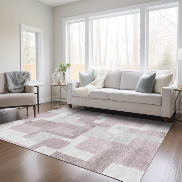10' X 14' Blush Gray And Ivory Abstract Washable Indoor Outdoor Area Rug