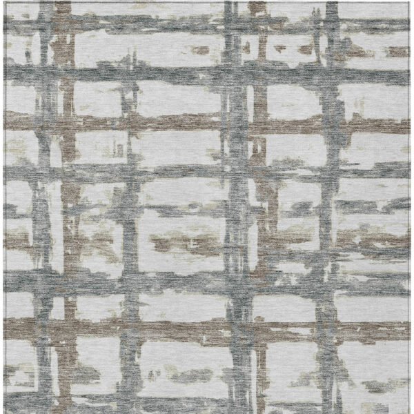 5' X 8' Silver Taupe And Gray Striped Washable Indoor Outdoor Area Rug
