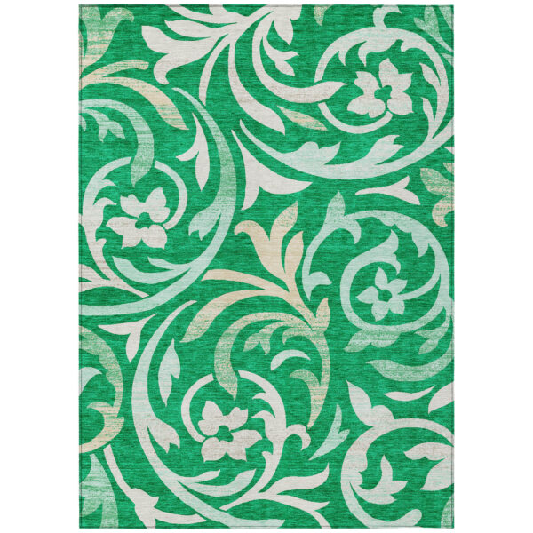 5' X 8' Mint Green And Ivory Floral Washable Indoor Outdoor Area Rug