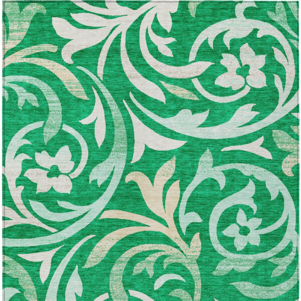 5' X 8' Mint Green And Ivory Floral Washable Indoor Outdoor Area Rug