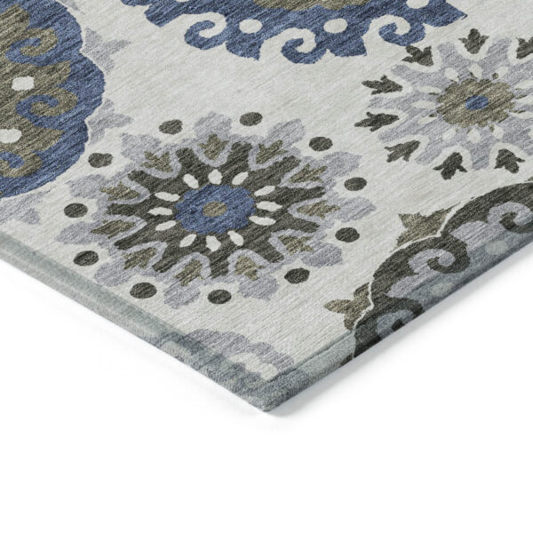 8' X 10' Pewter Silver And Gray Floral Medallion Washable Indoor Outdoor Area Rug