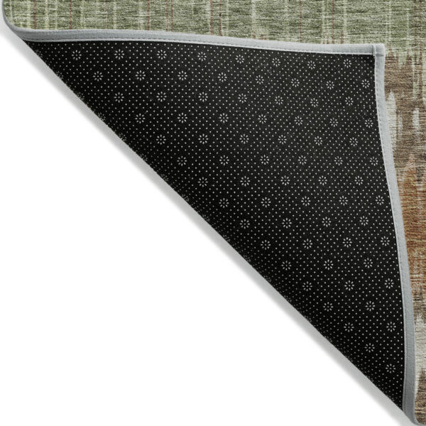9' X 12' Chocolate Copper And Green Striped Washable Indoor Outdoor Area Rug
