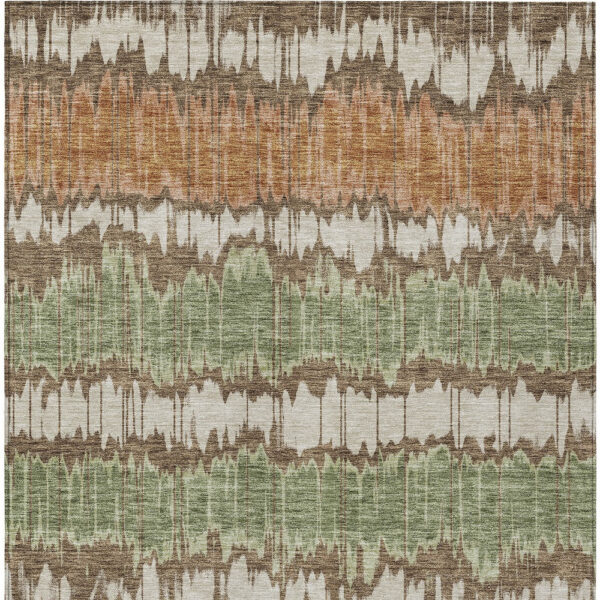 9' X 12' Chocolate Copper And Green Striped Washable Indoor Outdoor Area Rug