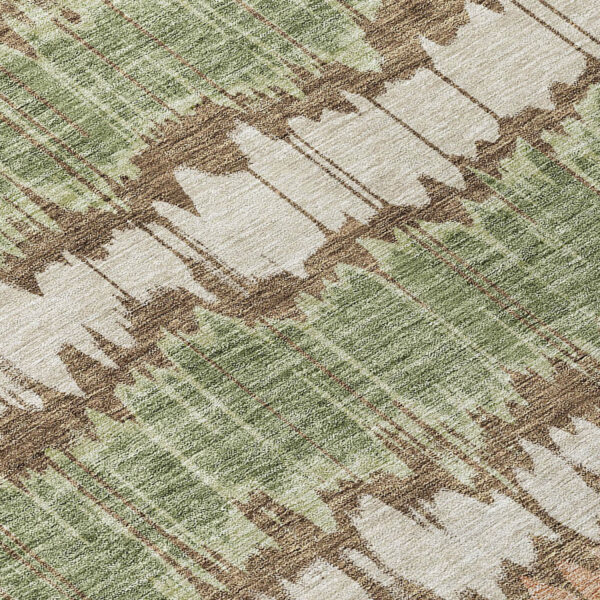 9' X 12' Chocolate Copper And Green Striped Washable Indoor Outdoor Area Rug