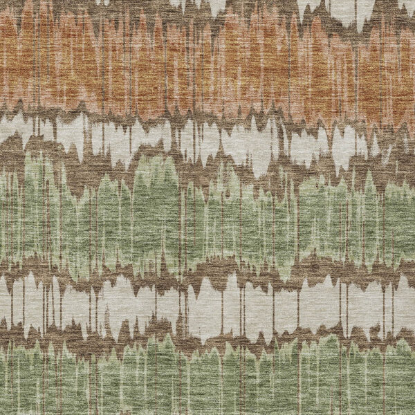 9' X 12' Chocolate Copper And Green Striped Washable Indoor Outdoor Area Rug